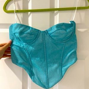 Large White Fox Canned Heat Bustier in Cyan